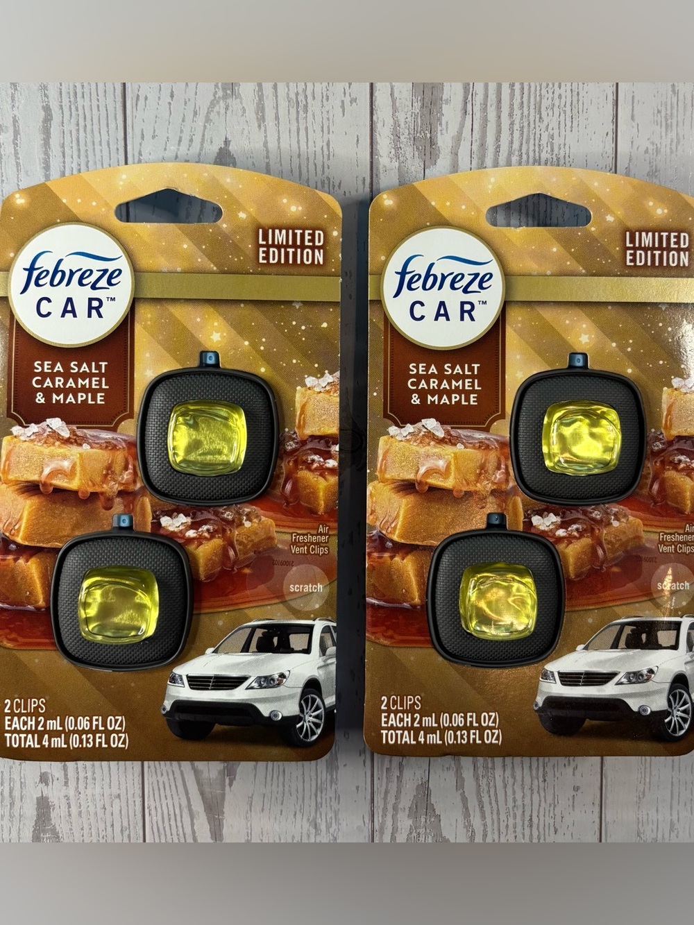 NEW Lot of 2 Febreze Car Sea Salt Caramel & Maple Vent Clips